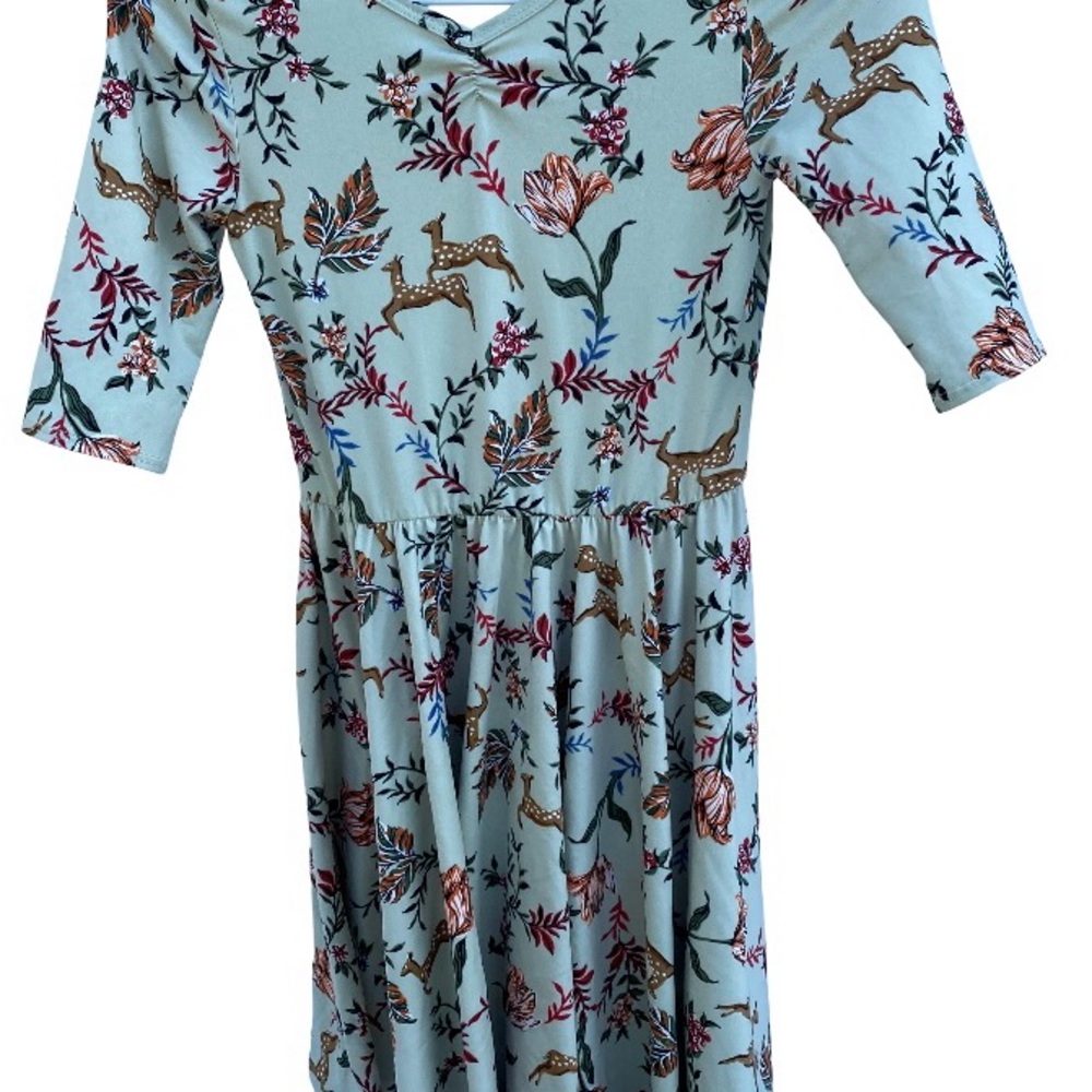 Dot Dot Smile Mint Dress with Floral and Deer Pattern